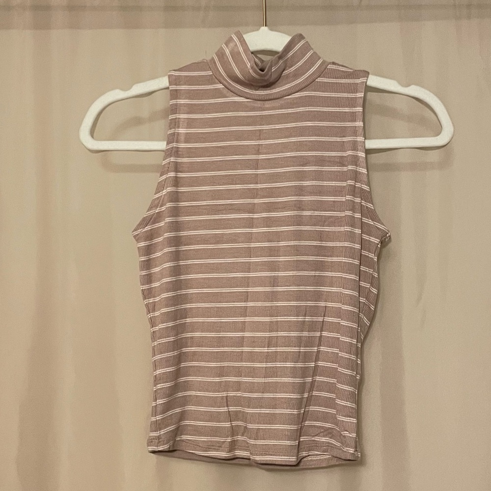 Garage Striped Fitted Sleeveless Mock Neck Tank Top